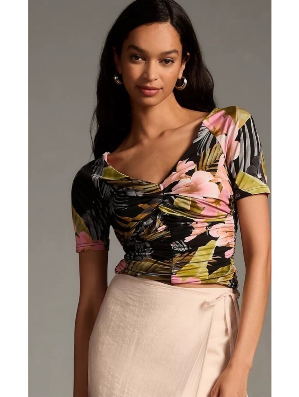 Favorite Daughter The Bad Decisions Ruched Top Tropical Floral Size Medium NEW